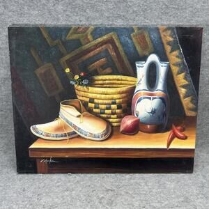 Vtg Still Life Oil Painting by K. Hoskin Native American Southwestern 16" x20"